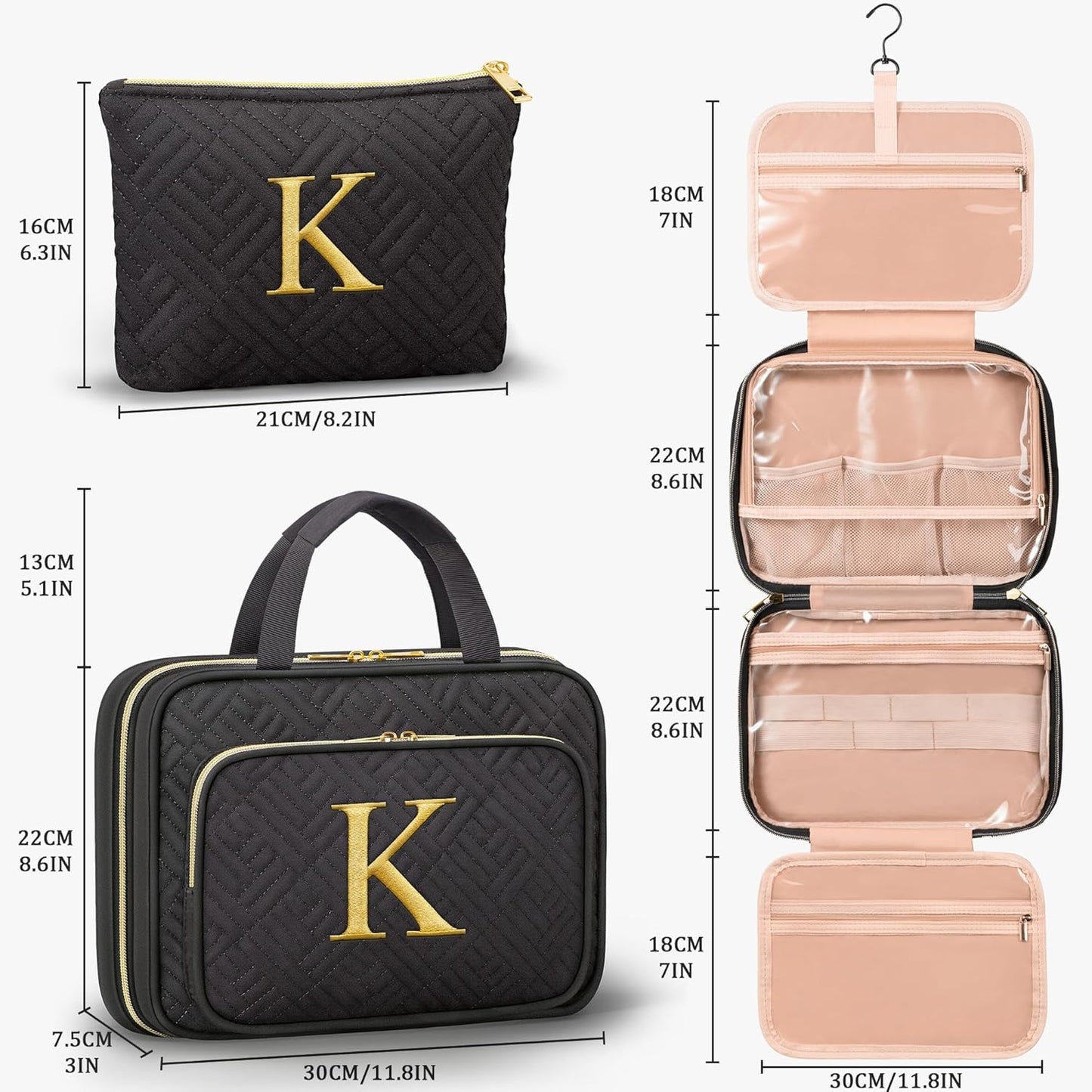 Personalized Gifts for Women, Initial Toiletry Bag Hanging Travel Organizer & Makeup Cosmetic Bag with Embroidery Letter Teacher Appreciation Gift Birthday Valentines Gifts for Mom Wife Friend Sister