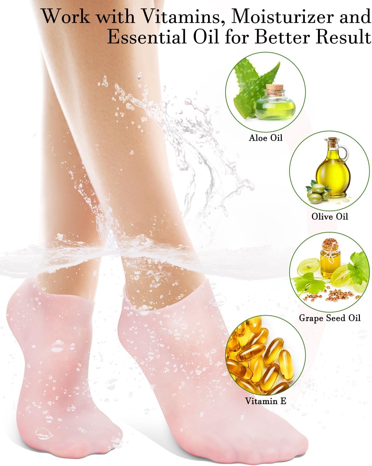 Silicone Moisturizing Socks for Dry Cracked Feet, Soft Gel Spa Pedicure Socks for Heel Care, Pink