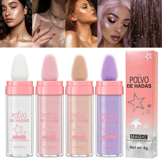 4 Color Fairy Dust Highlight Patting Powder - Full Body Contouring and Pearlescent Shimmer for Face and Eyes