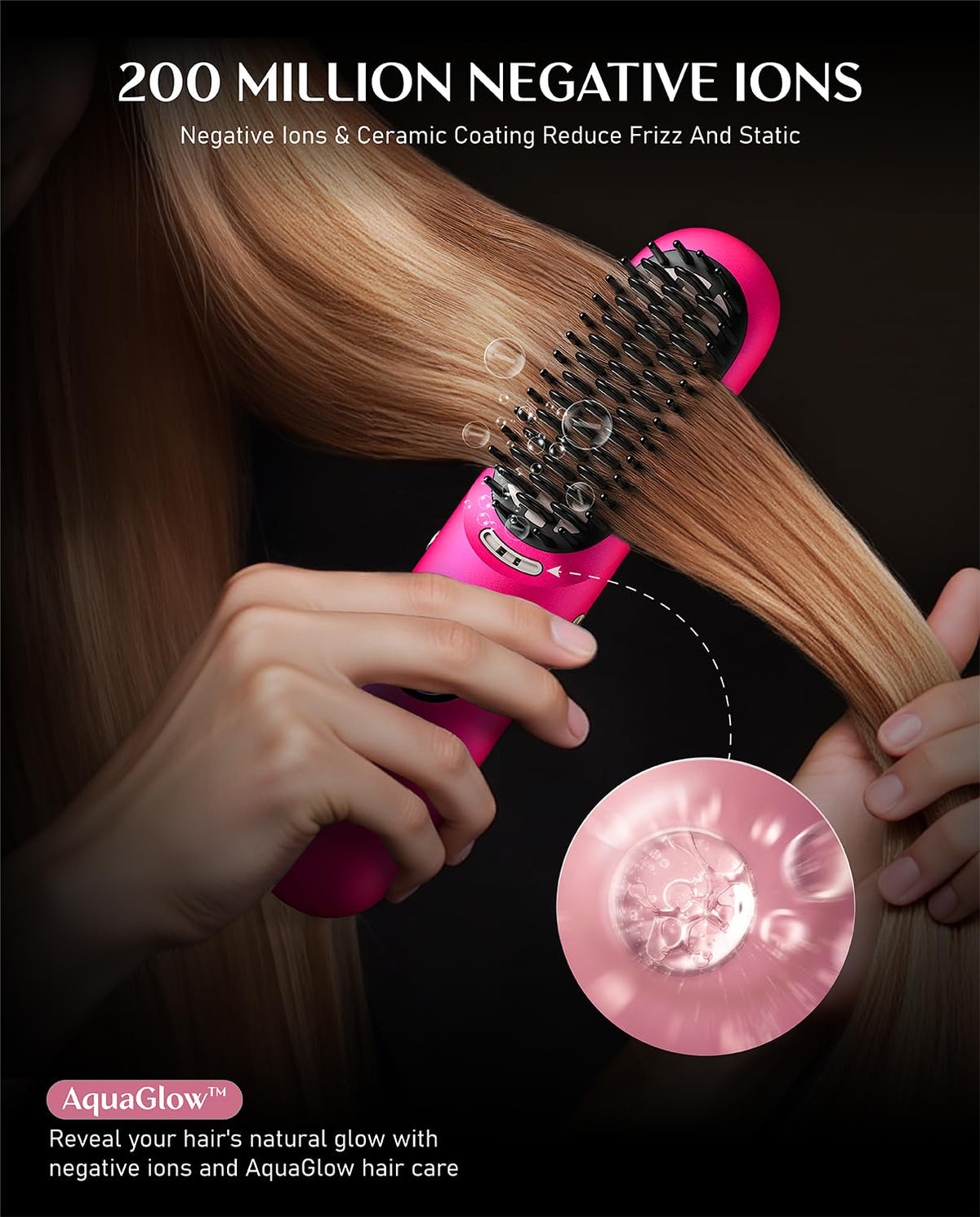 Portable Hair Straightener Brush, Cordless Straightening Comb with Large Heating Area & Ceramic Coating - Pink