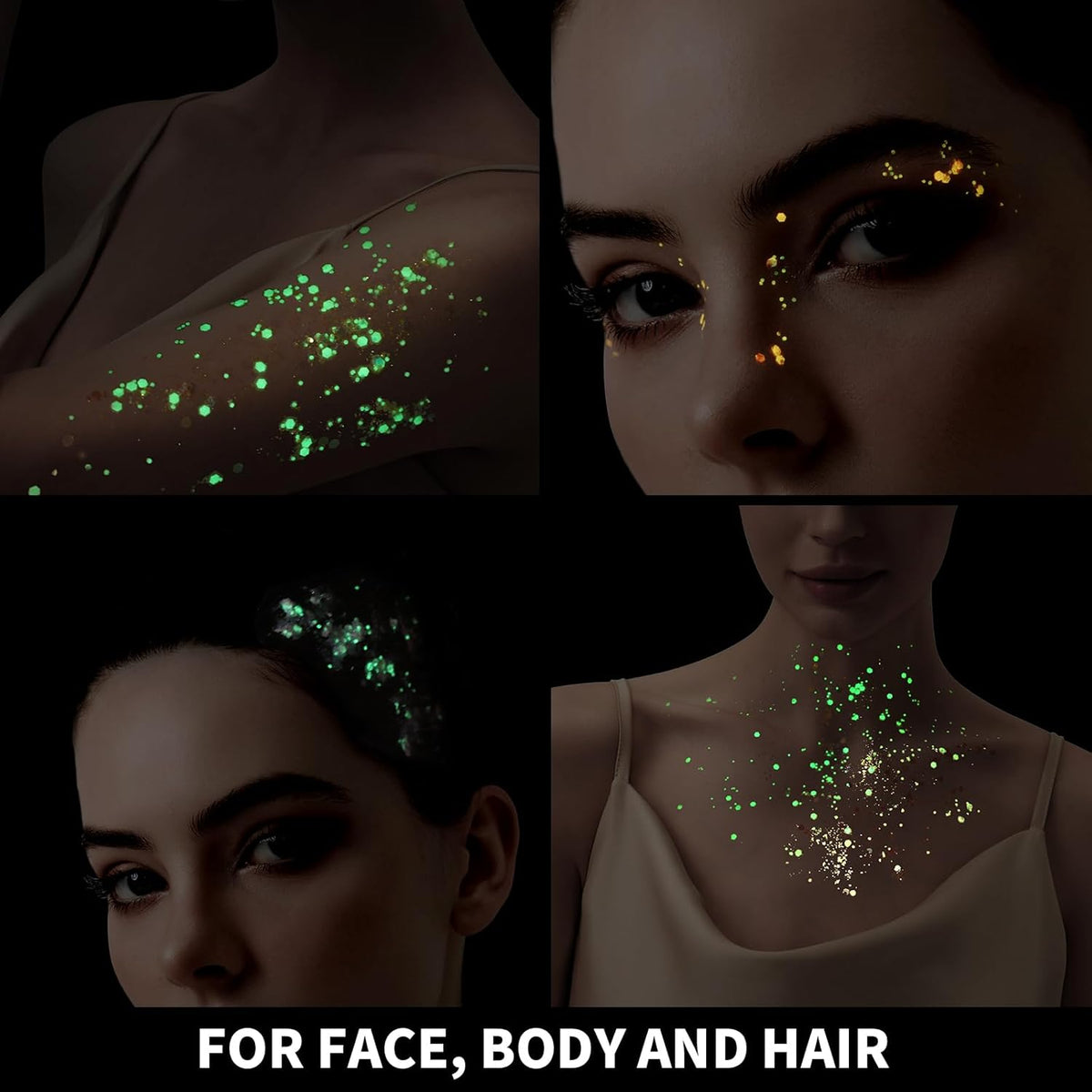 6 Colors Glow in The Dark Glitter Gel for Face, Body, and Hair - UV Black Light Party Makeup