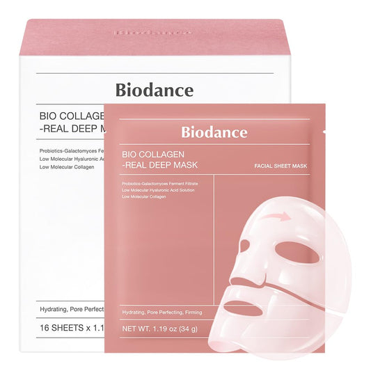 Bio-Collagen Real Deep Mask, Hydrating Overnight Hydrogel Face Mask, Pore Minimizing & Plumping, 4ea