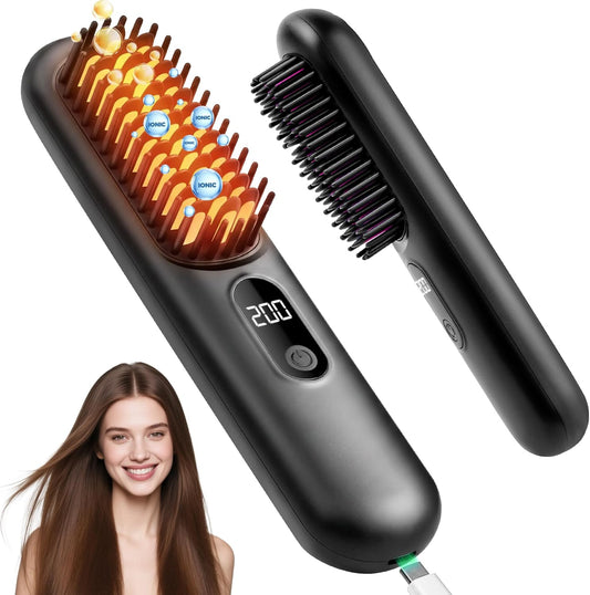 Cordless Hair Straightener Brush, Portable Mini Straightener with MCH Heating & Ionic Ceramic Care