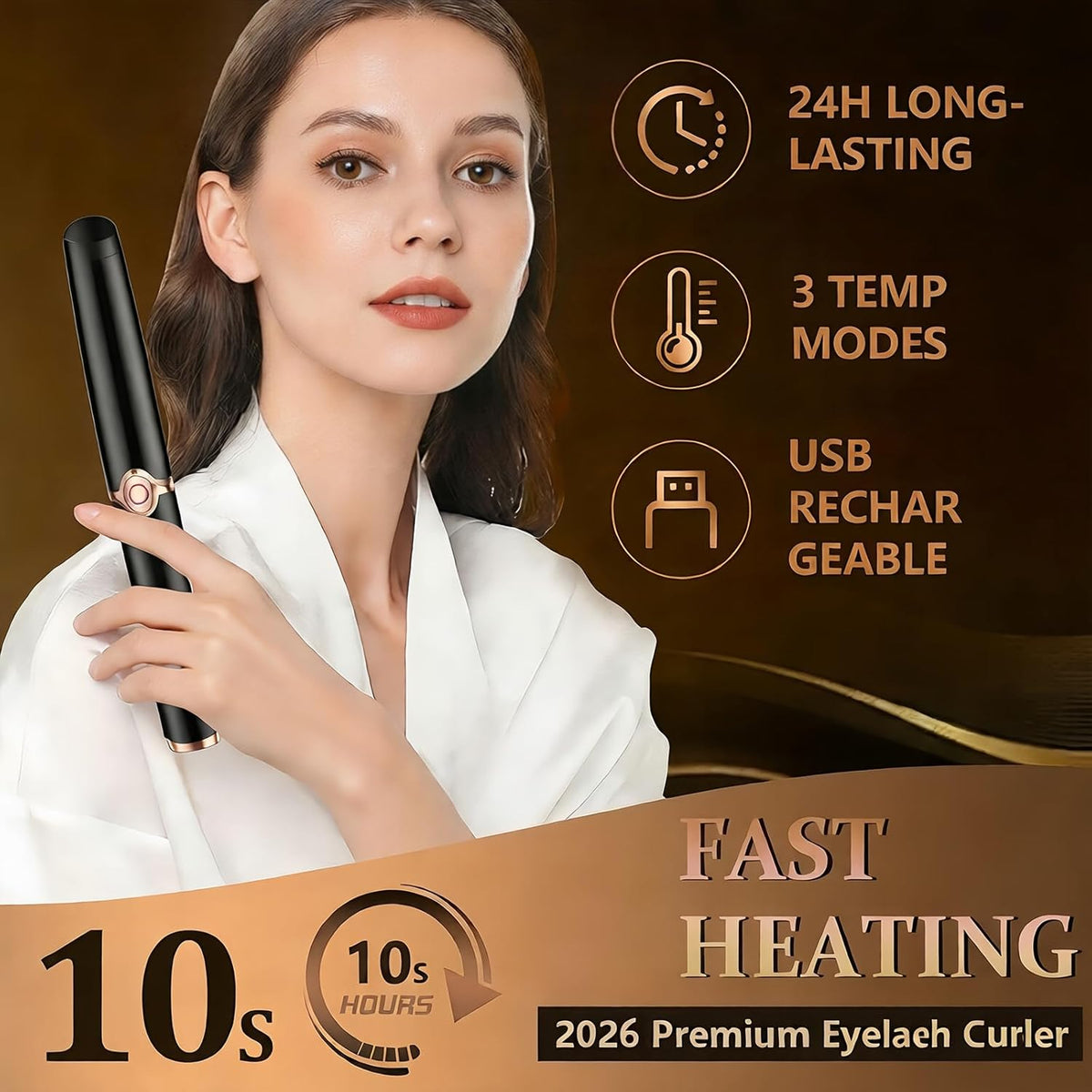 Heated Eyelash Curler - 2-in-1 Clip-Type Design, 3 Temperature Modes, USB Rechargeable Electric Curler