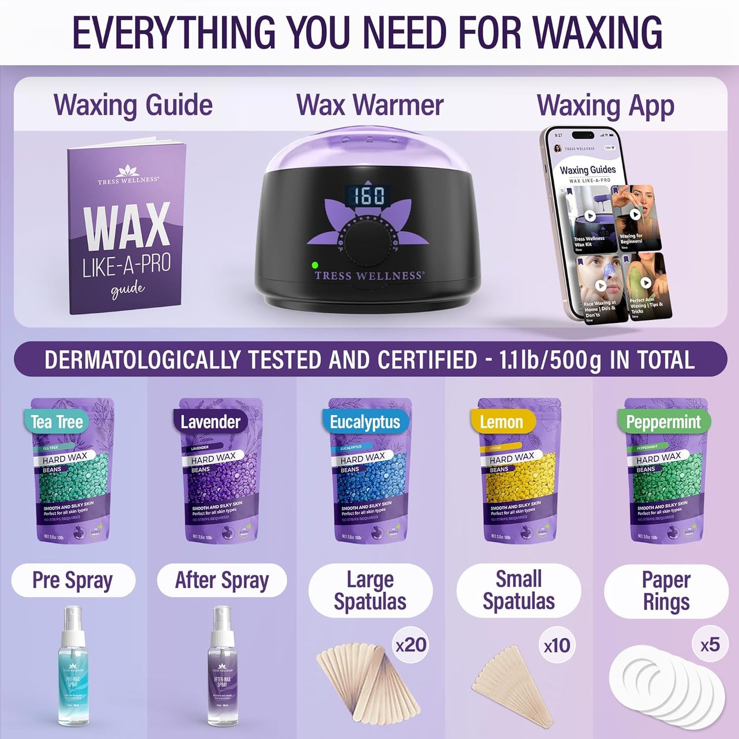 Award Winning Waxing Kit for Sensitive Skin - Digital Display Warmer with Hard Wax Beads