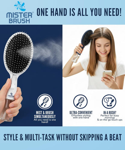 2-in-1 Misting Hairbrush - Innovative Spray-Integrated Detangling Tool for Wet & Dry Styling (White)