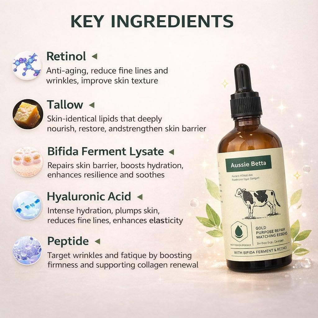 Retinol Tallow Face Serum for Dry Skin - Hydrating & Firming Anti-Aging Formula with Peptides