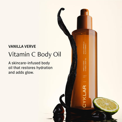 Vitamin C Body Oil - Moisturizing Vanilla Verve Scented Serum for Glowing Skin, 4.2 Fl Oz
