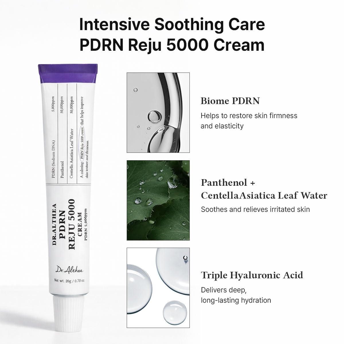 PDRN Reju 5000 Cream - Biome Skin Relief & Hydration Daily Face Moisturizer with Panthenol