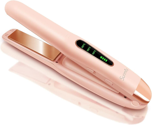 Cordless Hair Straightener, Titanium Portable Flat Iron for Travel, 2 in 1 Mini Styler with Comb & Clip