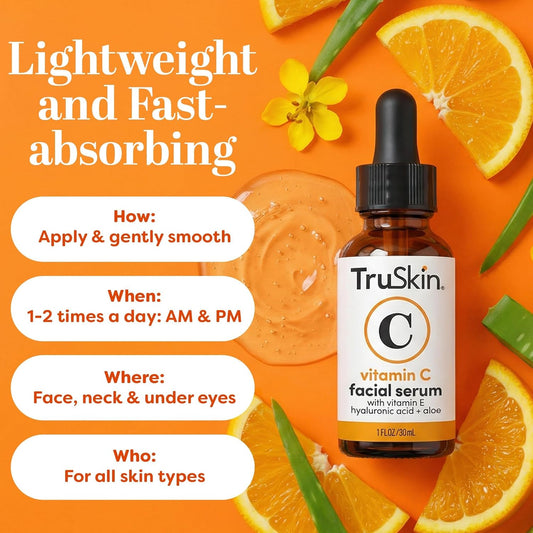 Vitamin C Serum for Face with Hyaluronic Acid & Vitamin E - Anti-Aging & Brightening Formula, 2 Fl Oz