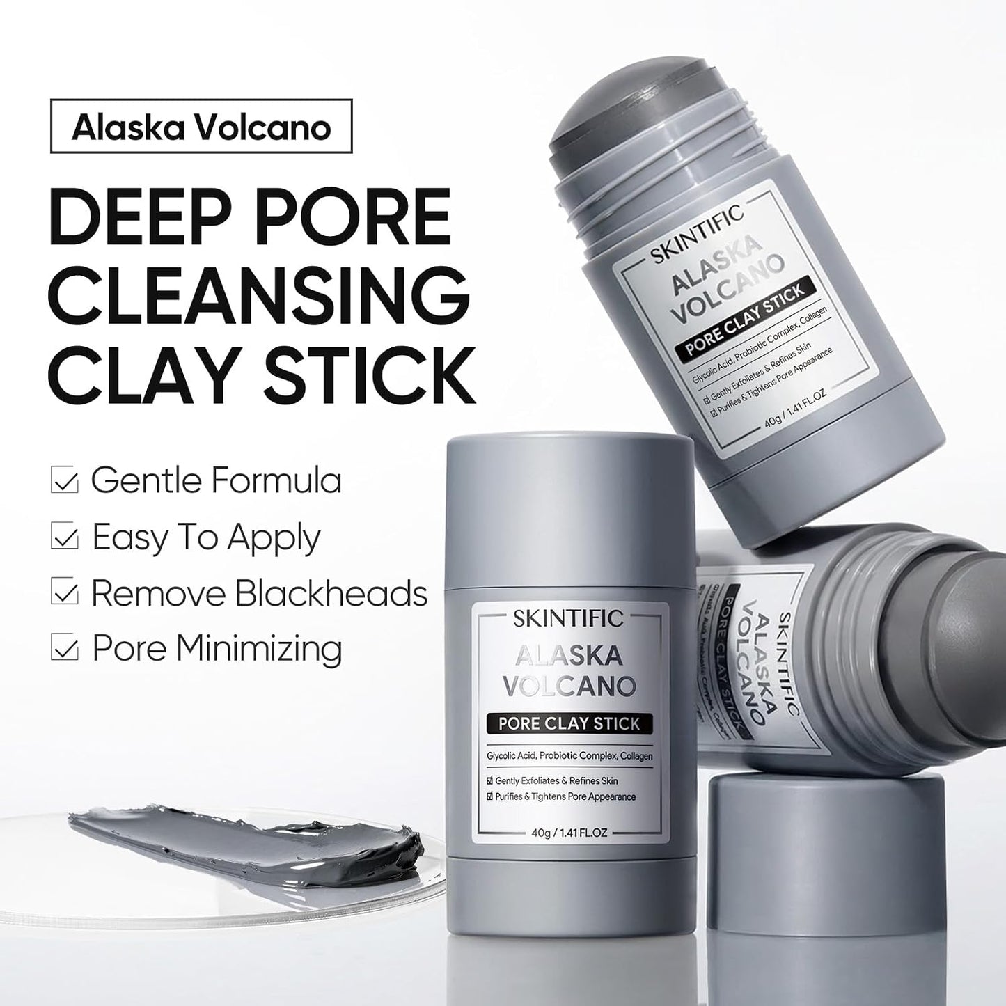 Clay Mask Stick Set with Alaska Volcanic Clay & Mugwort for Deep Pore Cleansing and Oil Control