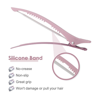 Hair Sectioning Clips with Silicone Band - 6pcs No Crease Duck Billed Clips for Styling and Cutting
