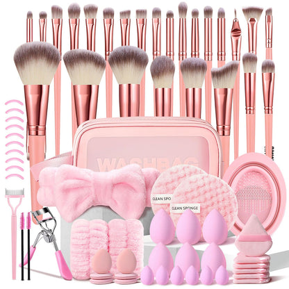 70Pcs Pink Makeup Brushes Set - Professional Multi-functional Kit with Case and Accessories