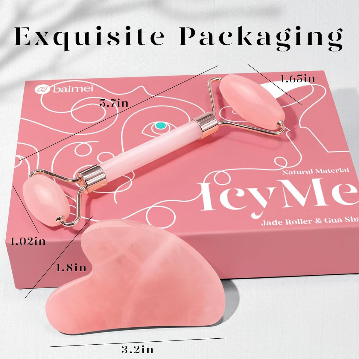 Rose Quartz Roller & Gua Sha Set, Cooling Face Roller for Depuffing & Lymphatic Massage