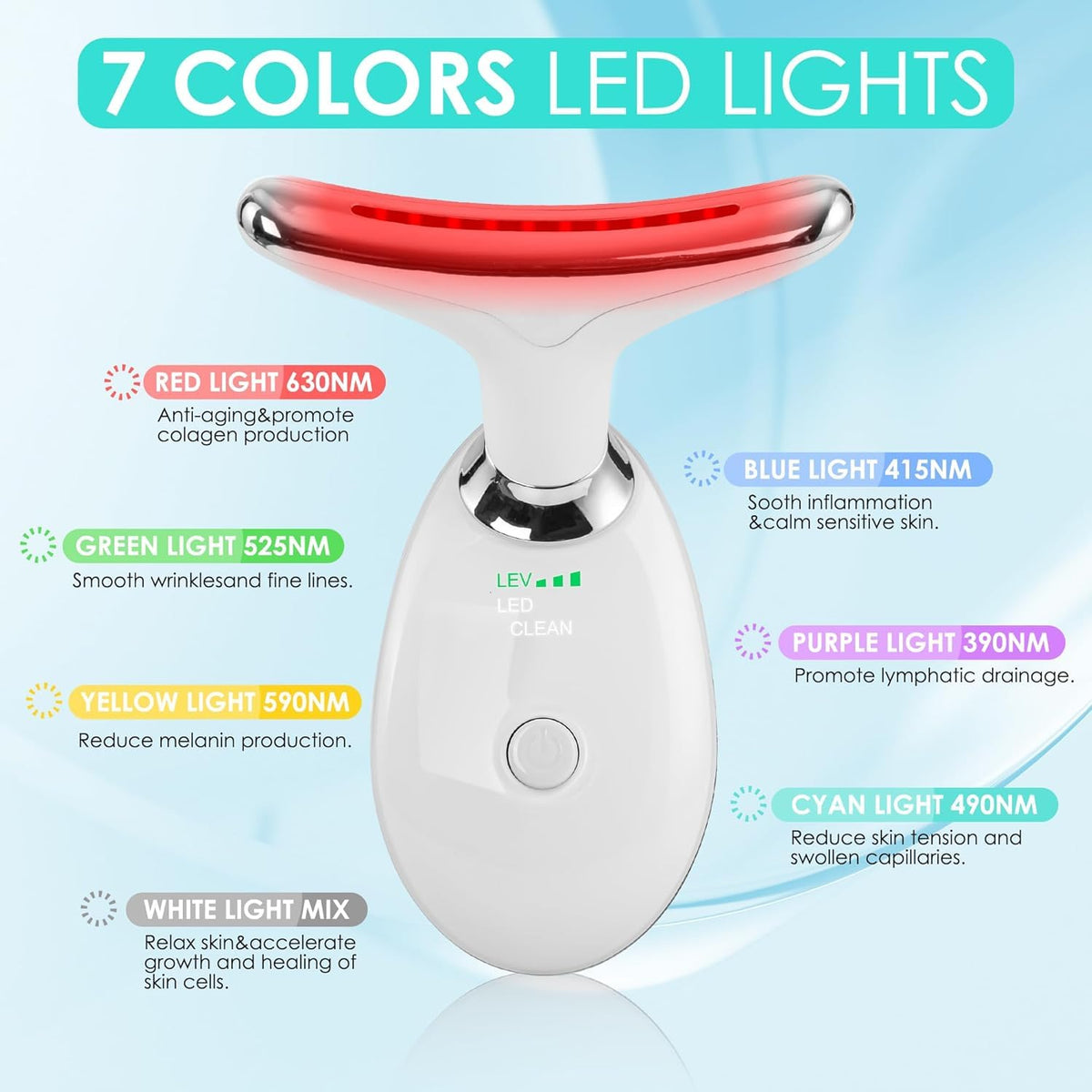 Facial Massager for Face and Neck, 7 Color Light Therapy Sculpting Wand Tool for Women