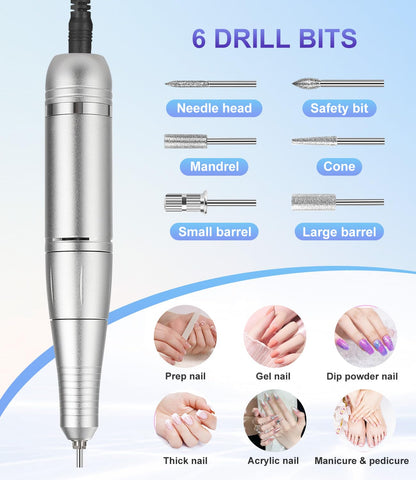 Portable Professional Nail Drill 45000 RPM, Rechargeable Electric File for Acrylic Gel