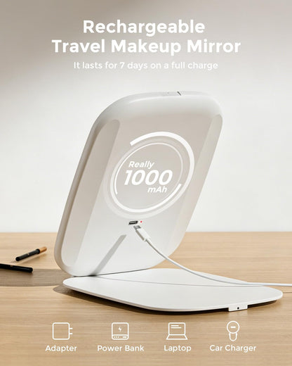 Travel Mirror with LED Light, Rechargeable Portable Lighted Makeup Mirror, 3 Lighting Modes, 7x5 Inch