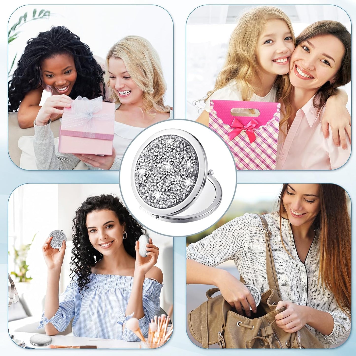 Thyle 12 Pcs Easter Christian Compact Mirror Gifts for Women Bible Study Group Gift Verse Bulk Hand Makeup Compact Purse Religious Baptism for Thank You Holy Communion(Same,Silver)