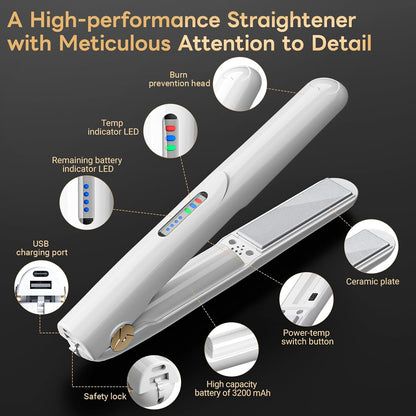 Cordless 2-in-1 Mini Hair Straightener & Curler with Emergency Phone Charger