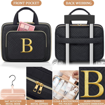 Personalized Gifts for Women, Initial Toiletry Bag Hanging Travel Organizer & Makeup Cosmetic Bag with Embroidery Letter Teacher Appreciation Gift Birthday Valentines Gifts for Mom Wife Friend Sister