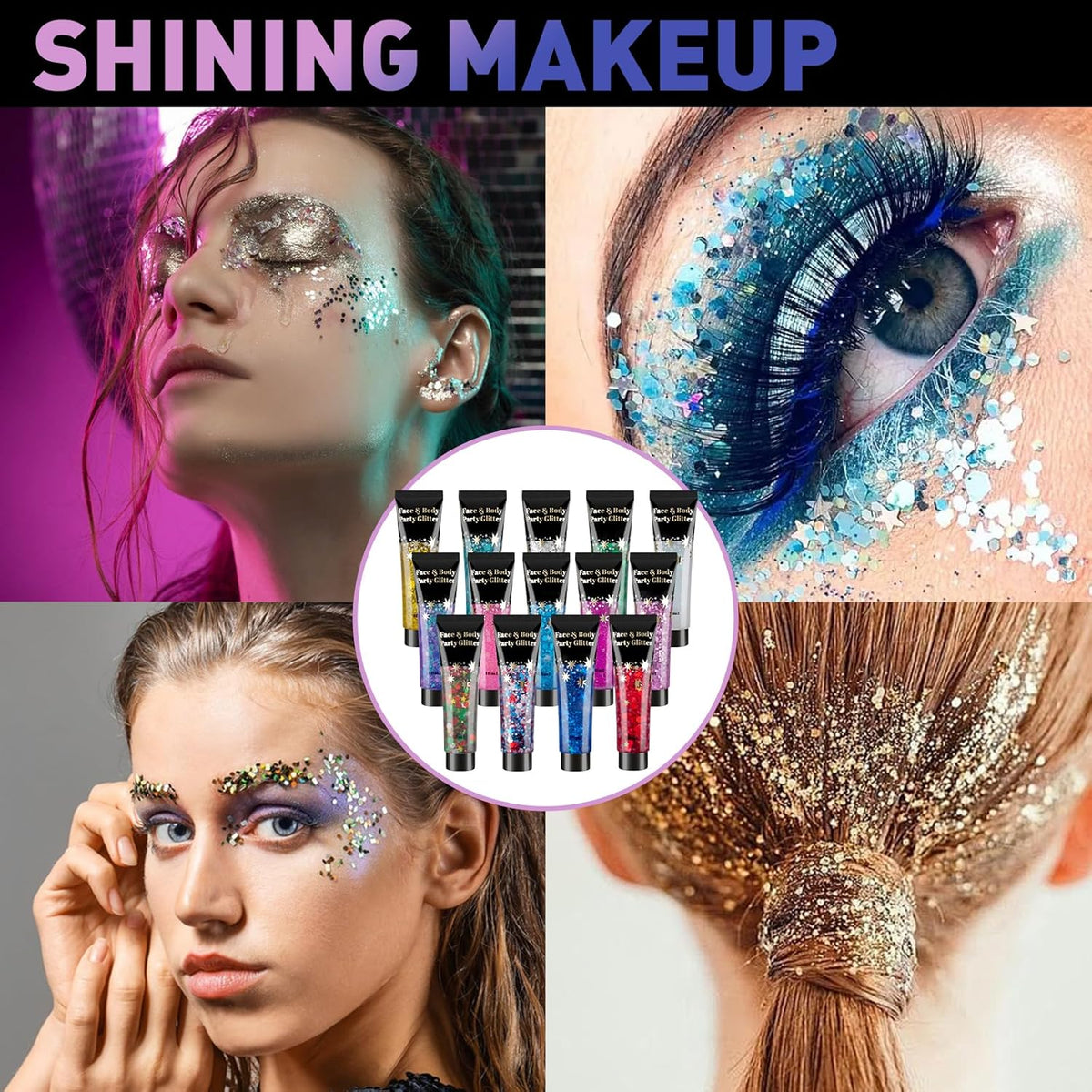 14 Colors Body Glitter Gel Set, Face & Hair Glitter for Festivals, Rave Accessories & Party Supplies