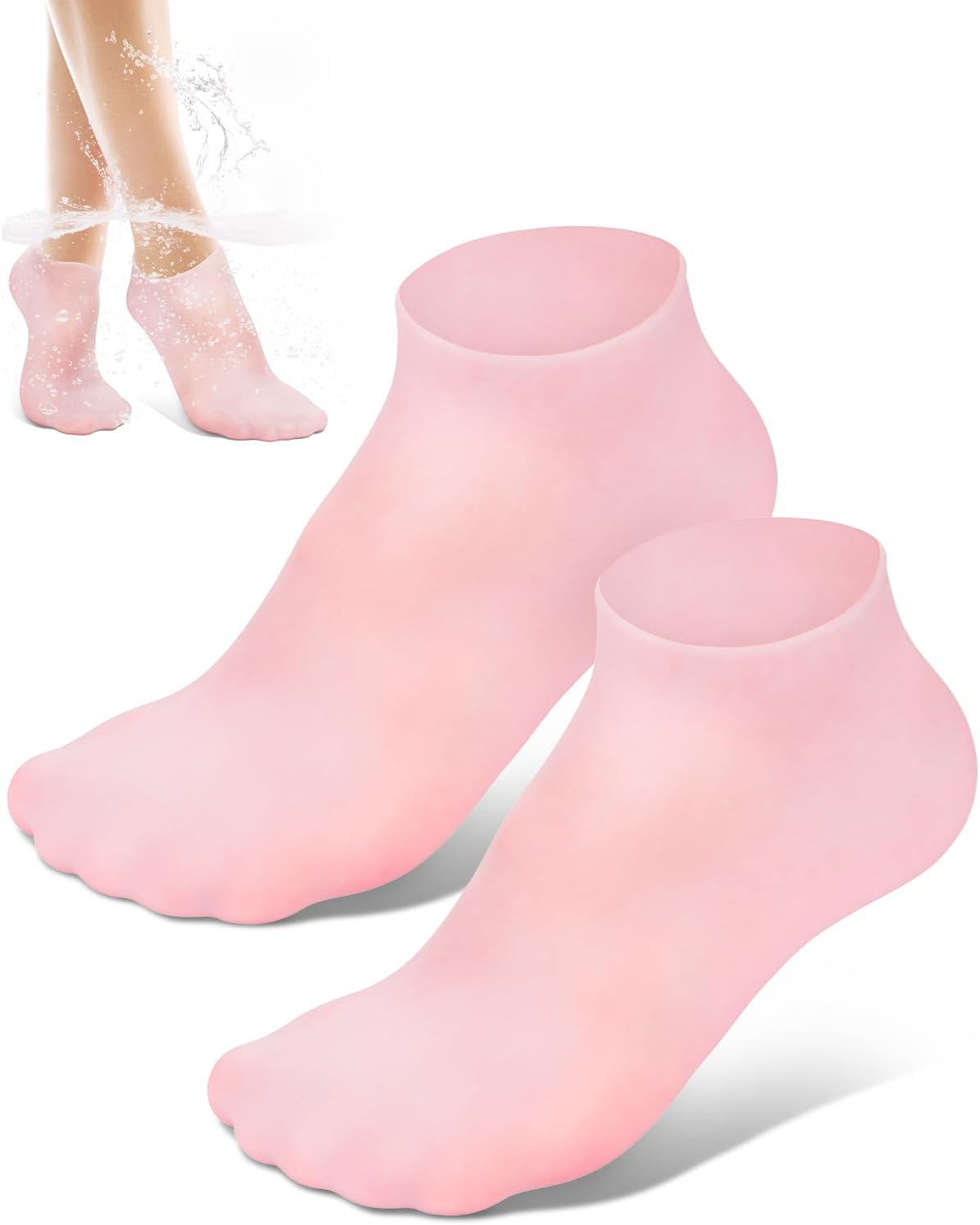 Silicone Moisturizing Socks for Dry Cracked Feet, Soft Gel Spa Pedicure Socks for Heel Care, Pink