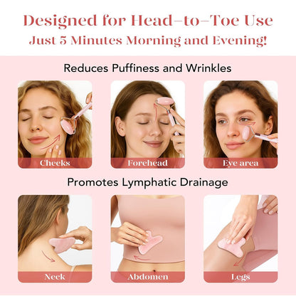 Rose Quartz Roller & Gua Sha Set, Cooling Face Roller for Depuffing & Lymphatic Massage