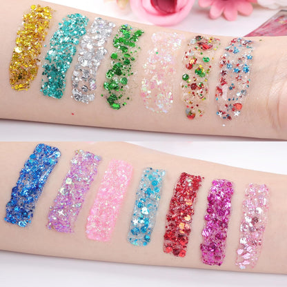 14 Colors Body Glitter Gel Set, Face & Hair Glitter for Festivals, Rave Accessories & Party Supplies