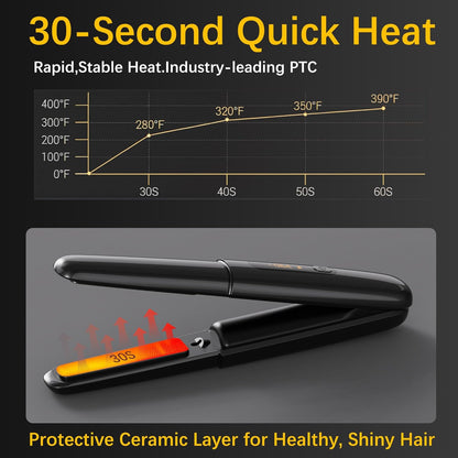 Cordless 2-in-1 Hair Straightener and Curler, Mini Portable Ceramic Flat Iron with 4500mAh Battery