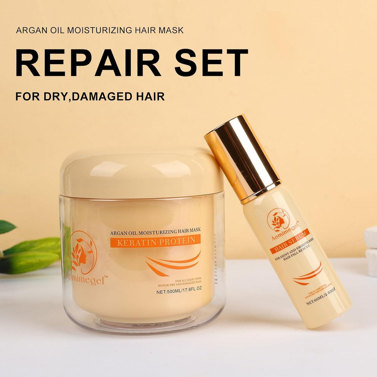 Argan Oil Hair Mask Set - Deep Repair Conditioning Collagen Treatment for Dry Damaged Hair