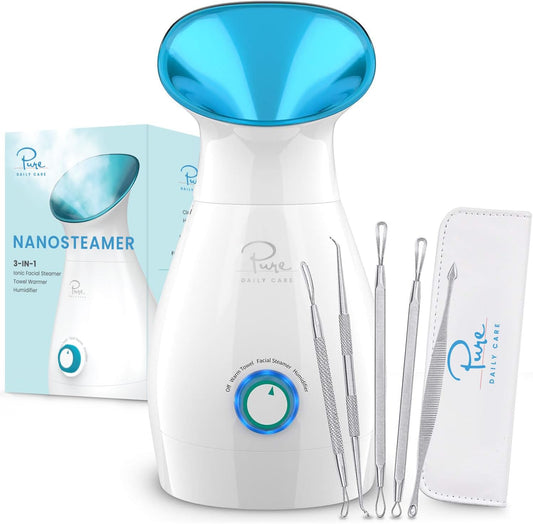 3-in-1 Nano Ionic Facial Steamer with Precise Temp Control and 5-Piece Skin Kit - Teal