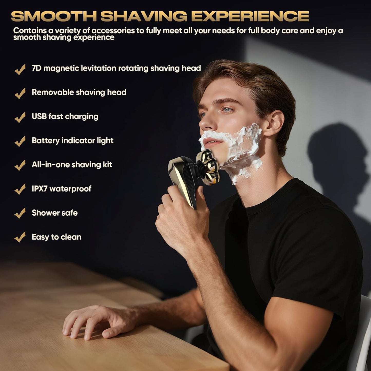 7D Magnetic Electric Shaver for Women & Men, Waterproof Bald Head Trimmer Kit with USB Charging