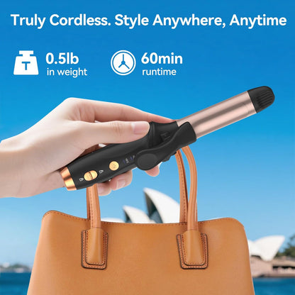 Cordless Curling Iron: Mini USB Rechargeable 4000mAh Hair Curler with 3 Temp Settings and Negative Ions