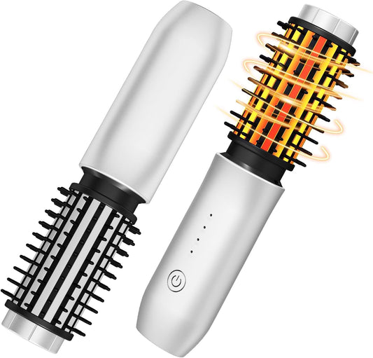 Cordless 1.5-inch Curling Iron Brush, 3-in-1 Portable Heated Round Straightening Brush