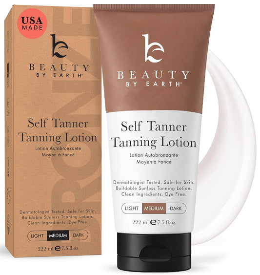 Self Tanner - USA Made with Natural & Organic Ingredients, Moisturizing Lotion with Aloe Vera & Coconut (Medium)