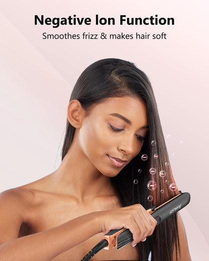 2-in-1 Titanium Ceramic Ionic Hair Straightener and Curler, Dual Voltage Flat Iron