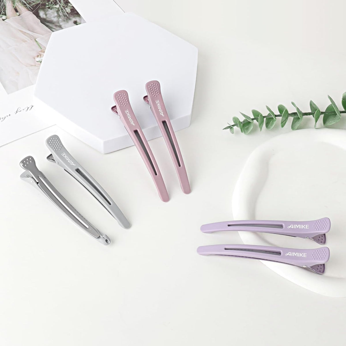 Hair Sectioning Clips with Silicone Band - 6pcs No Crease Duck Billed Clips for Styling and Cutting