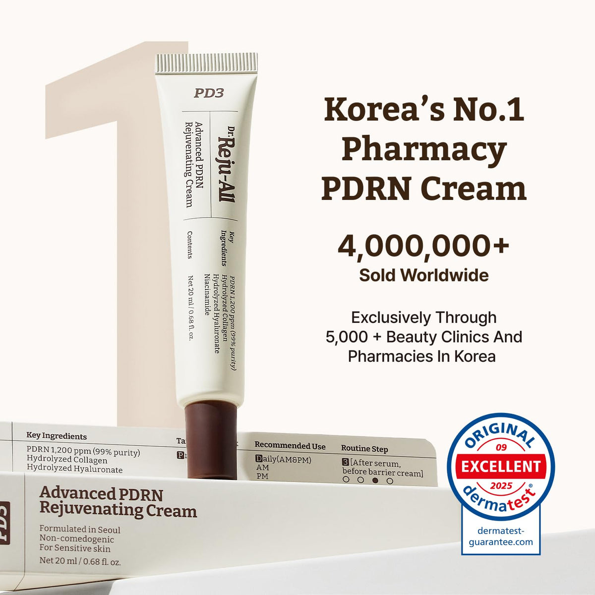 Advanced PDRN Rejuvenating Cream Max - 99% Pure Salmon DNA Gel Moisturizer for Glass Skin