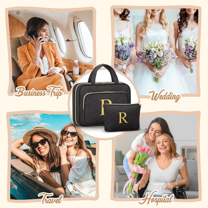 Personalized Gifts for Women, Initial Toiletry Bag Hanging Travel Organizer & Makeup Cosmetic Bag with Embroidery Letter Teacher Appreciation Gift Birthday Valentines Gifts for Mom Wife Friend Sister