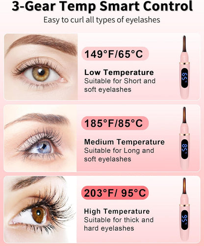 Heated Eyelash Curler with LED Display - 3 Temp Settings USB Rechargeable Electric Lash Curler