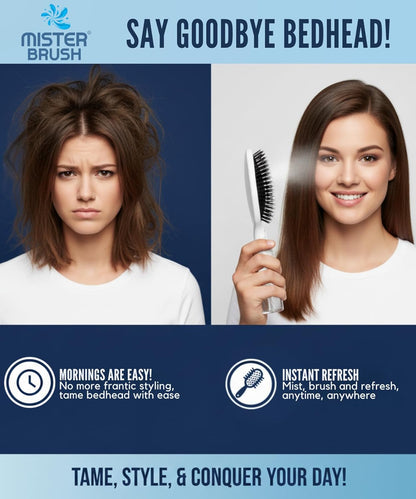 2-in-1 Misting Hairbrush - Innovative Spray-Integrated Detangling Tool for Wet & Dry Styling (White)