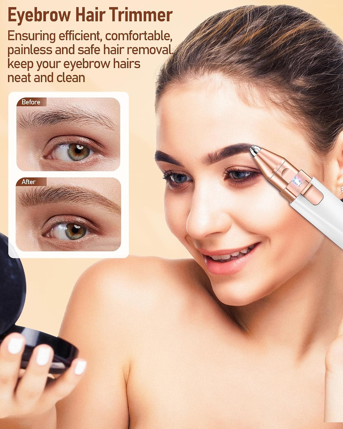 2-in-1 Rechargeable Facial Hair Remover & Eyebrow Trimmer with LED Light
