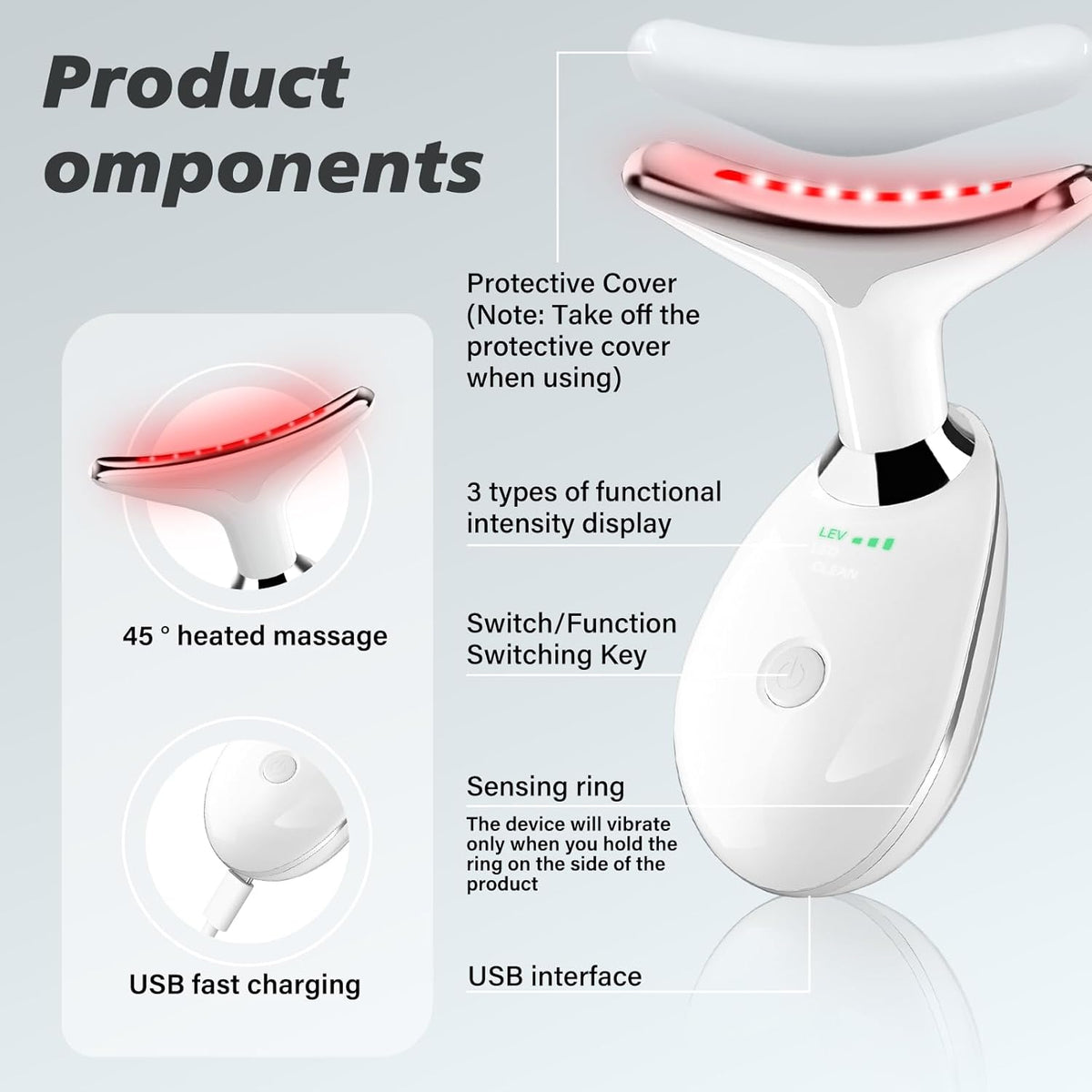 7 Color LED Facial Light Therapy Wand and Neck Massager for Skin Care at Home