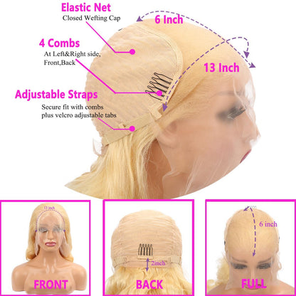 613 Blonde 28-Inch Body Wave Human Hair Wig with 13x6 HD Transparent Lace Front