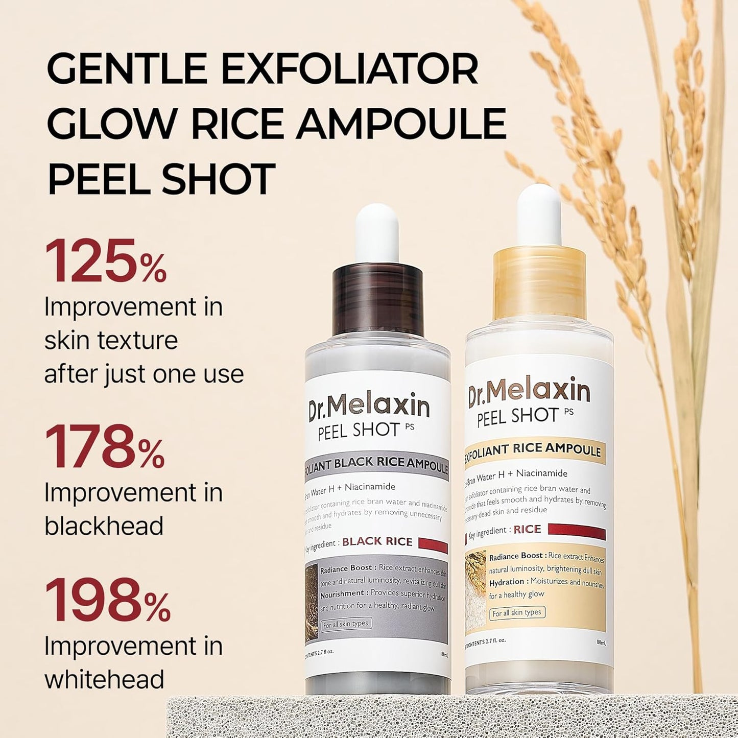 Dual-Action Rice Peel Ampoule & Scrub for Face and Body, Blackhead Remover