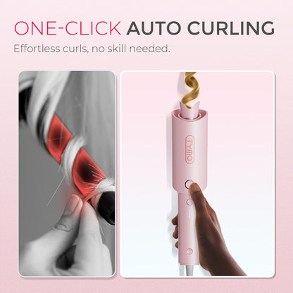 Automatic Rotating Curling Iron: 1 Inch Beach Waves Wand with 500M Ions & Anti-Scald