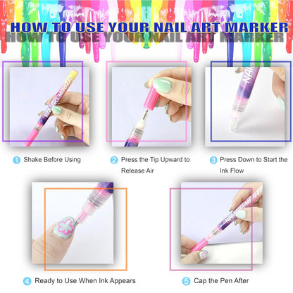 12 Colors Nail Art Pens Set with 0.5mm Fine Tip for Professional Nail Design and DIY Manicure