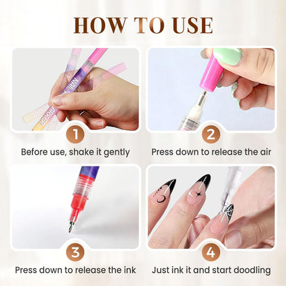 12 Colors Nail Art Pens Set with 30 Stickers, Quick Dry Acrylic Markers for DIY Dotting Drawing Painting