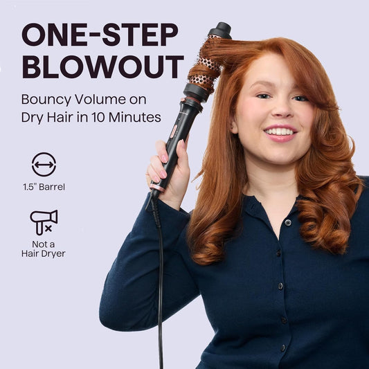 1.5 Inch Heated Round Brush with Detachable Head, Dual Voltage for Travel, Rose Gold